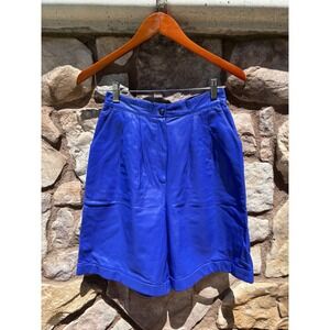 Vintage Ruth Wagner Leather Shorts Small Pleated Pockets Knee Length 80s Purple